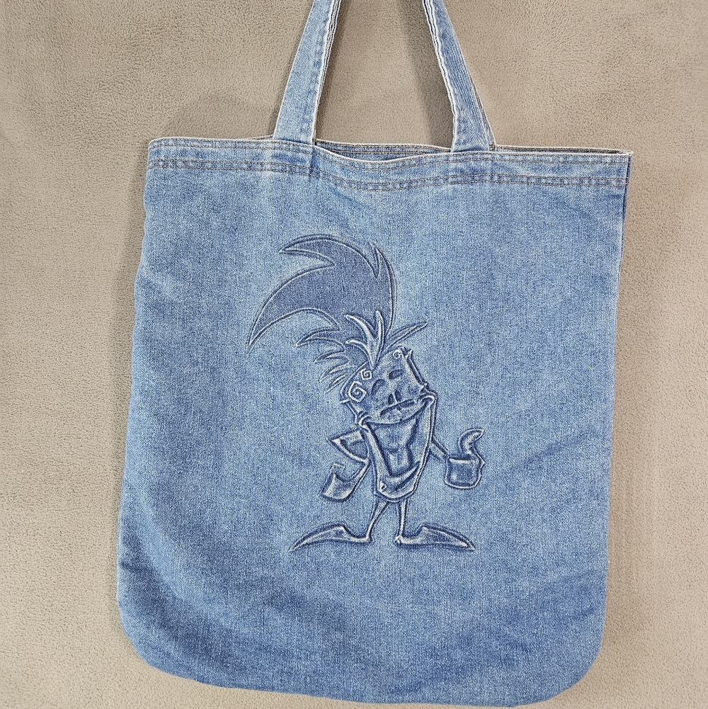 Vintage 90s Denim Blue Jean pack purse Bag Tote Patches Rodeo Aztec Southwestern